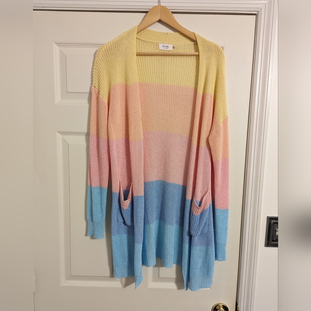 Bluivy Women's rainbow open front cardigan size large